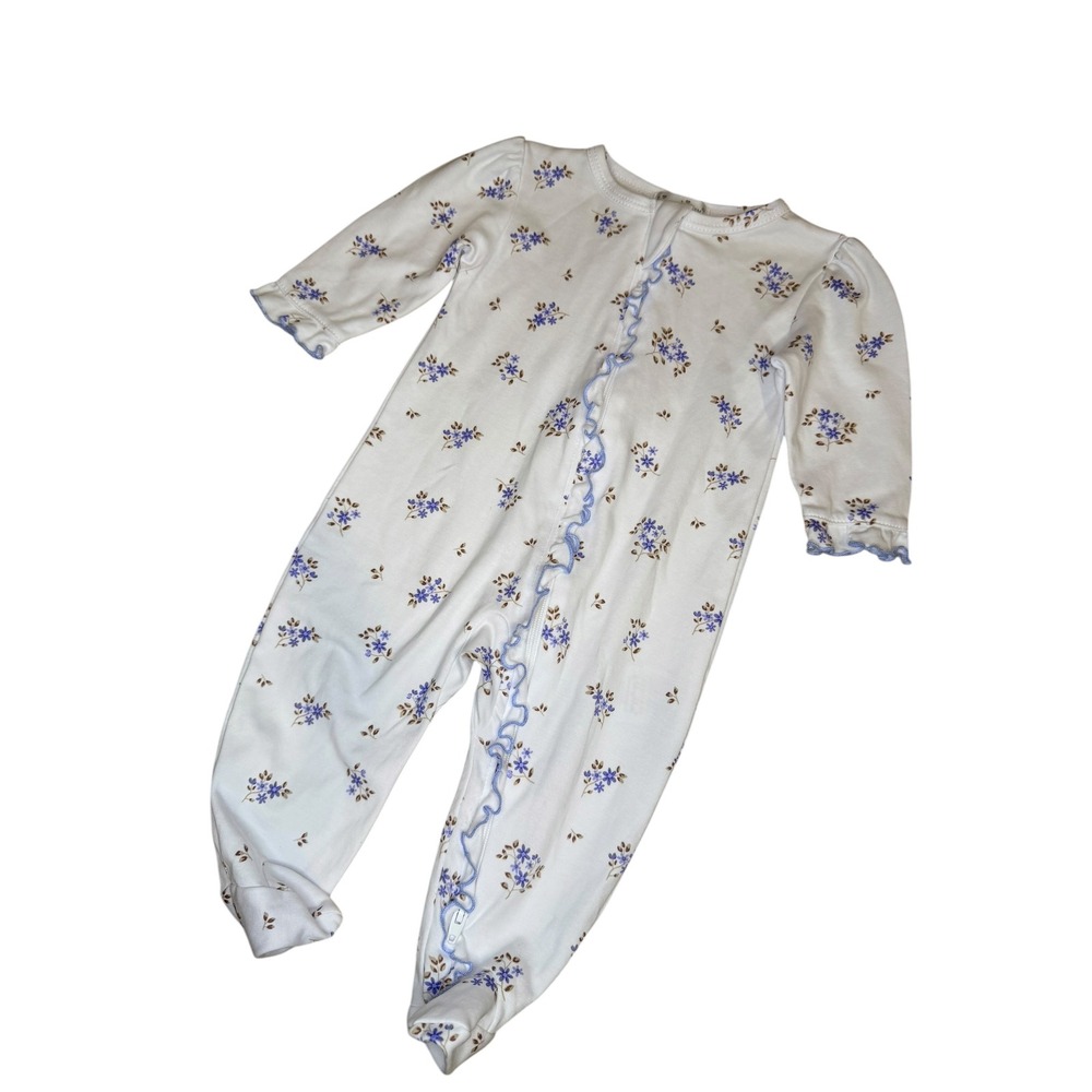 Kissy Kissy White Floral Footie Sleeper Ruffle Pima Cotton Excellent 3-6M